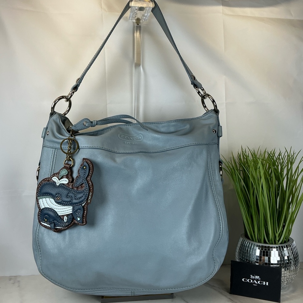 Coach Zoe Light Dusty Blue Silver Leather Large Hobo Bag - Picture 5 of 14